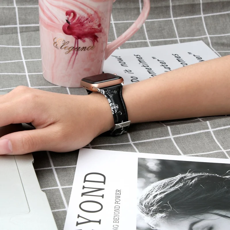 Bequem Apple Watch Series 7 41mm Echtes Leder armband - Größe: L