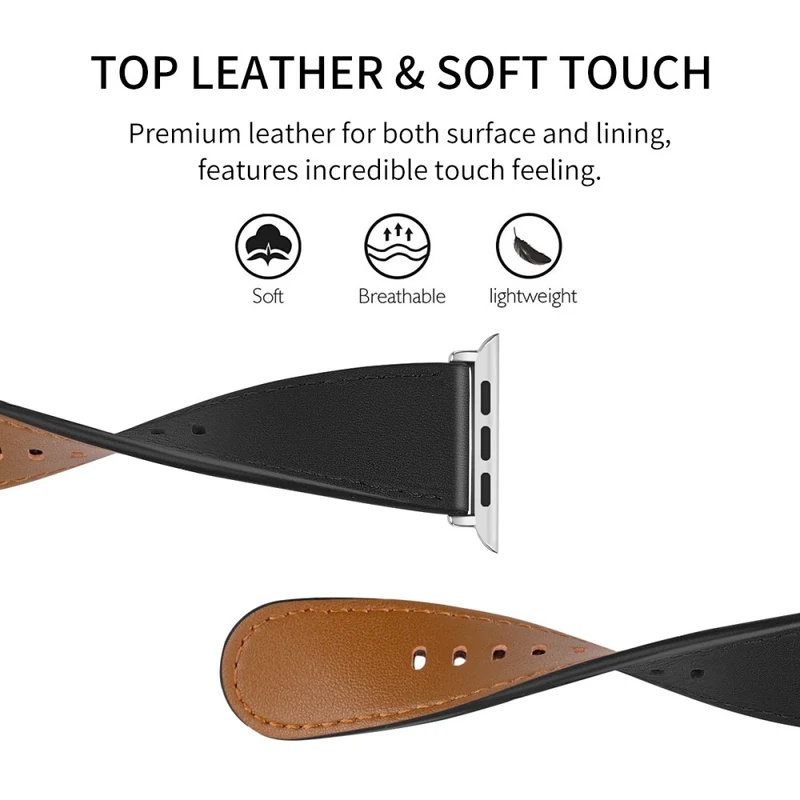 Bequem Apple Watch Series 7 41mm Echtes Leder armband - Größe: L