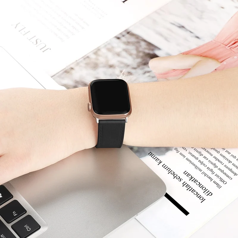 Bequem Apple Watch Series 7 41mm Echtes Leder armband - Größe: L