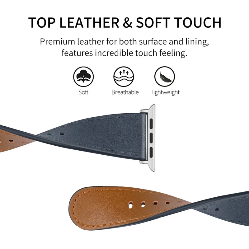 Bequem Apple Watch Series 7 41mm Echtes Leder armband - Größe: L