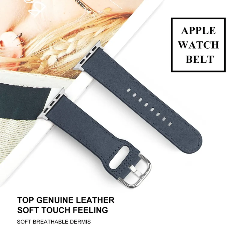 Bequem Apple Watch Series 7 41mm Echtes Leder armband - Größe: L