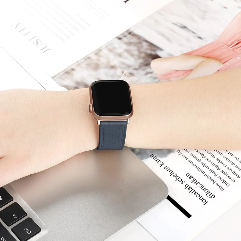 Bequem Apple Watch Series 7 41mm Echtes Leder armband - Größe: L