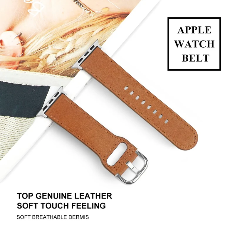 Bequem Apple Watch Series 7 41mm Echtes Leder armband - Größe: L