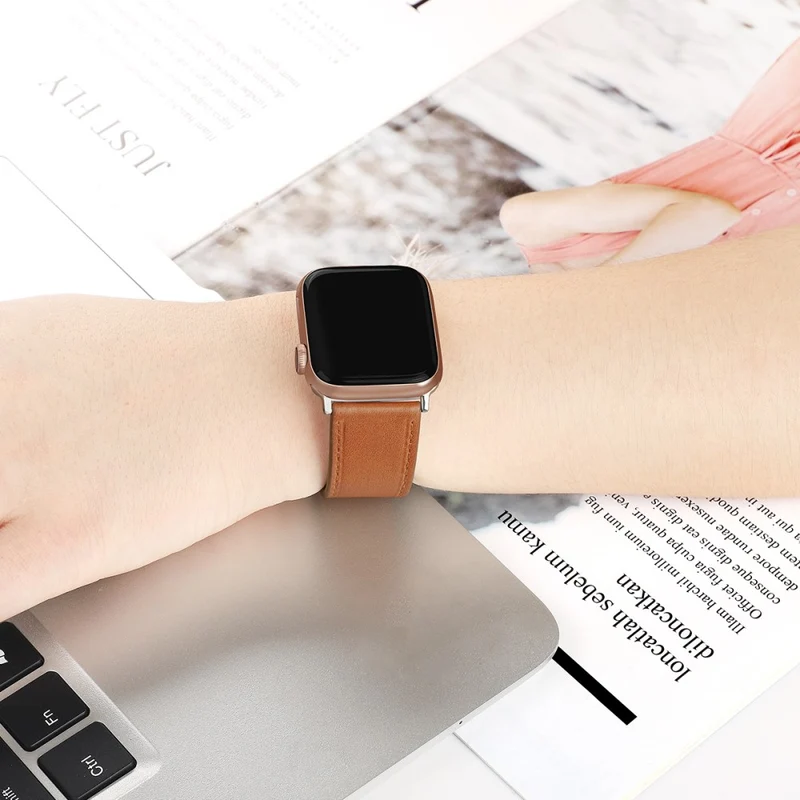 Bequem Apple Watch Series 7 41mm Echtes Leder armband - Größe: L
