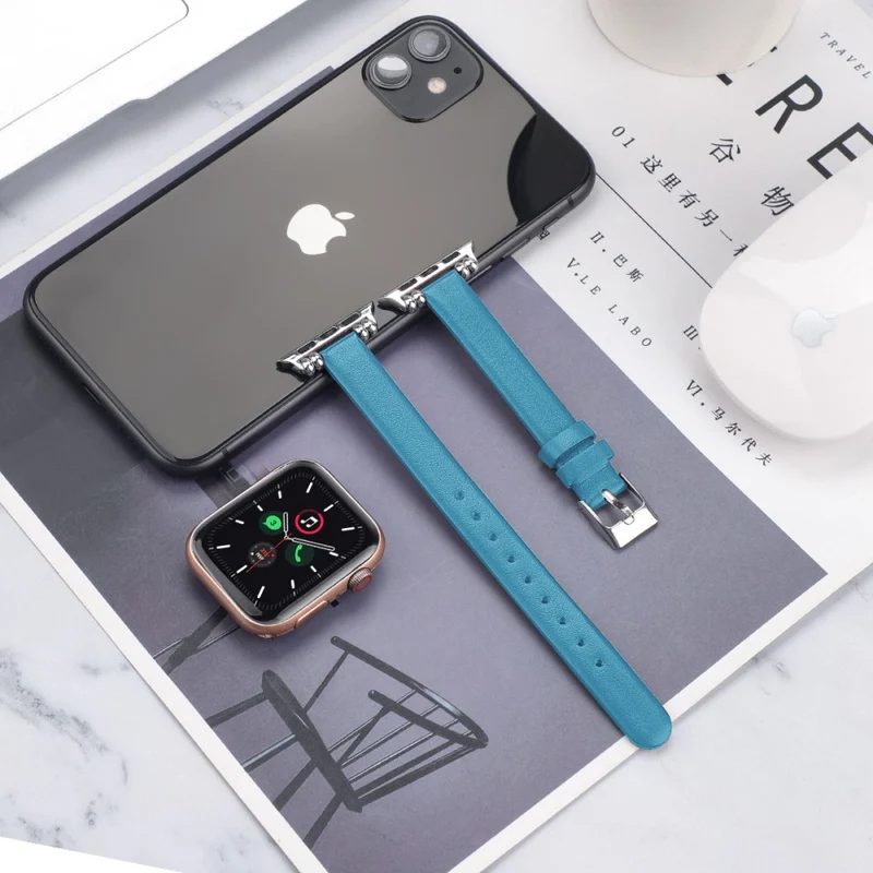 Zeitlos Apple Watch Series 7 41mm Echtes Leder armband - Größe: L