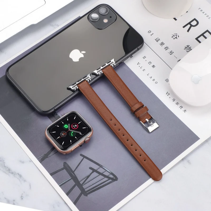 Zeitlos Apple Watch Series 7 41mm Echtes Leder armband - Größe: L