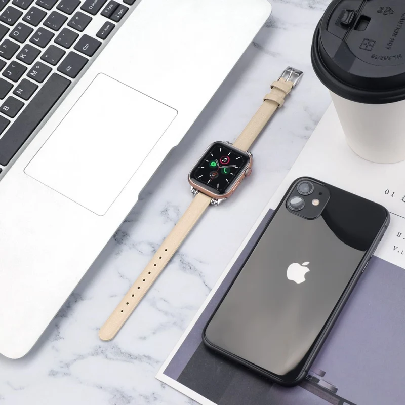 Zeitlos Apple Watch Series 7 41mm Echtes Leder armband - Größe: L