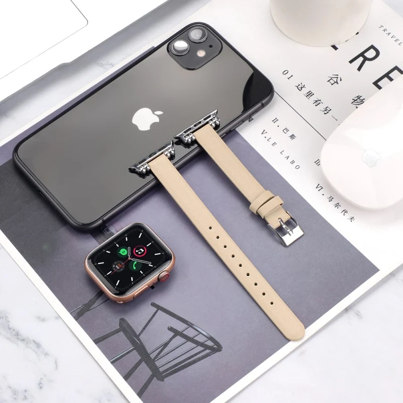 Zeitlos Apple Watch Series 7 41mm Echtes Leder armband - Größe: L