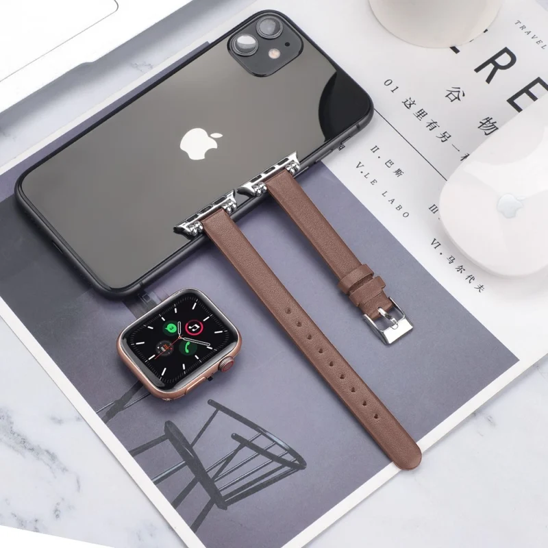 Zeitlos Apple Watch Series 7 41mm Echtes Leder armband - Größe: L