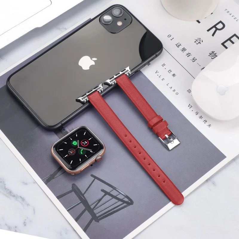 Zeitlos Apple Watch Series 7 41mm Echtes Leder armband - Größe: L