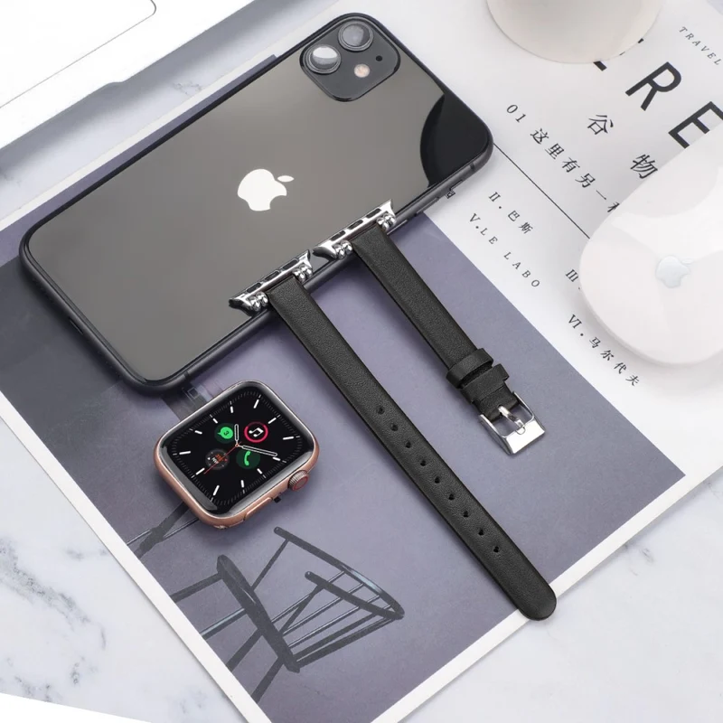 Zeitlos Apple Watch Series 7 41mm Echtes Leder armband - Größe: L