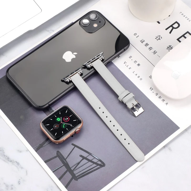 Zeitlos Apple Watch Series 7 41mm Echtes Leder armband - Größe: L