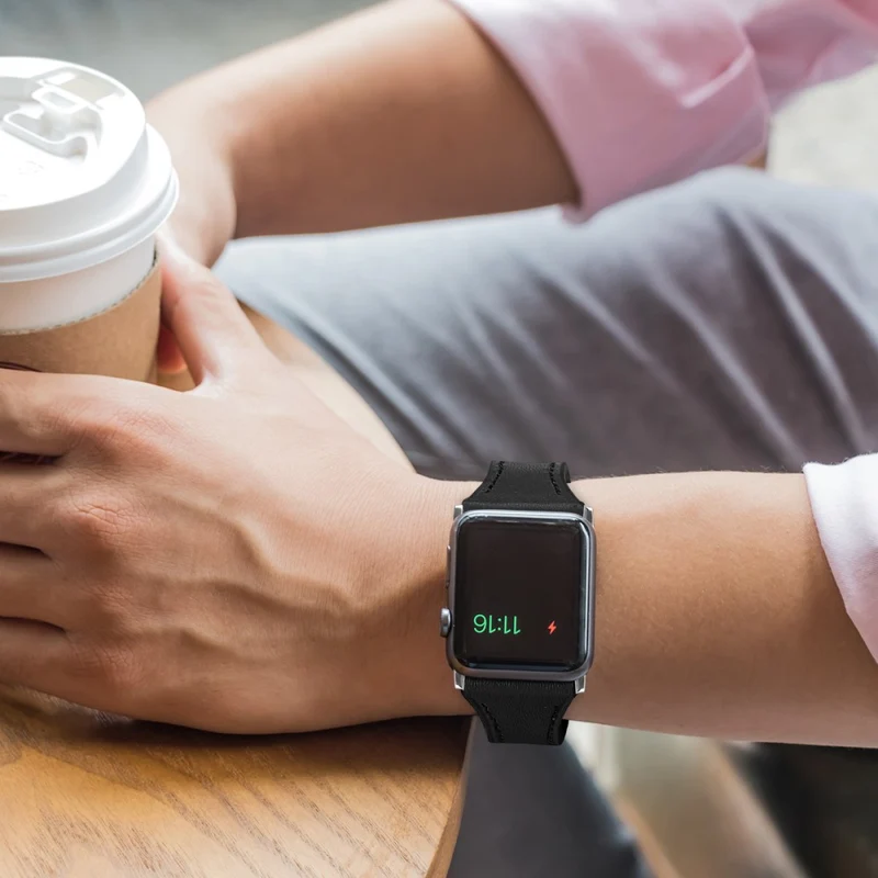 Mega haltbar Apple Watch Series 7 41mm Echtes Leder armband - Größe: L