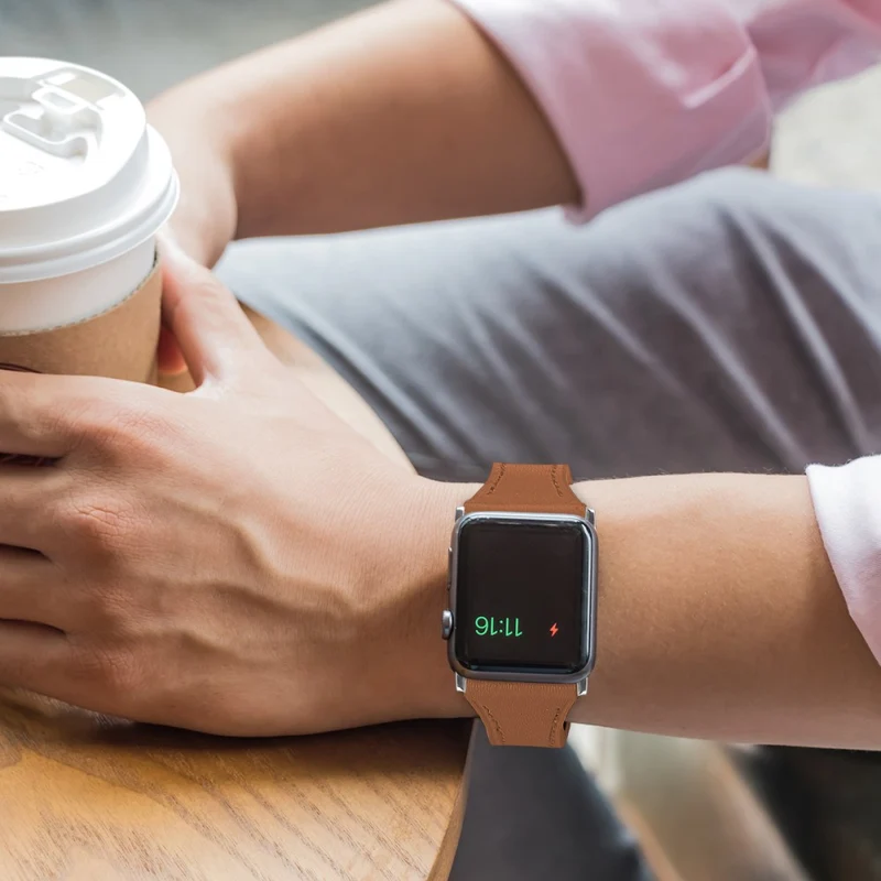 Mega haltbar Apple Watch Series 7 41mm Echtes Leder armband - Größe: L