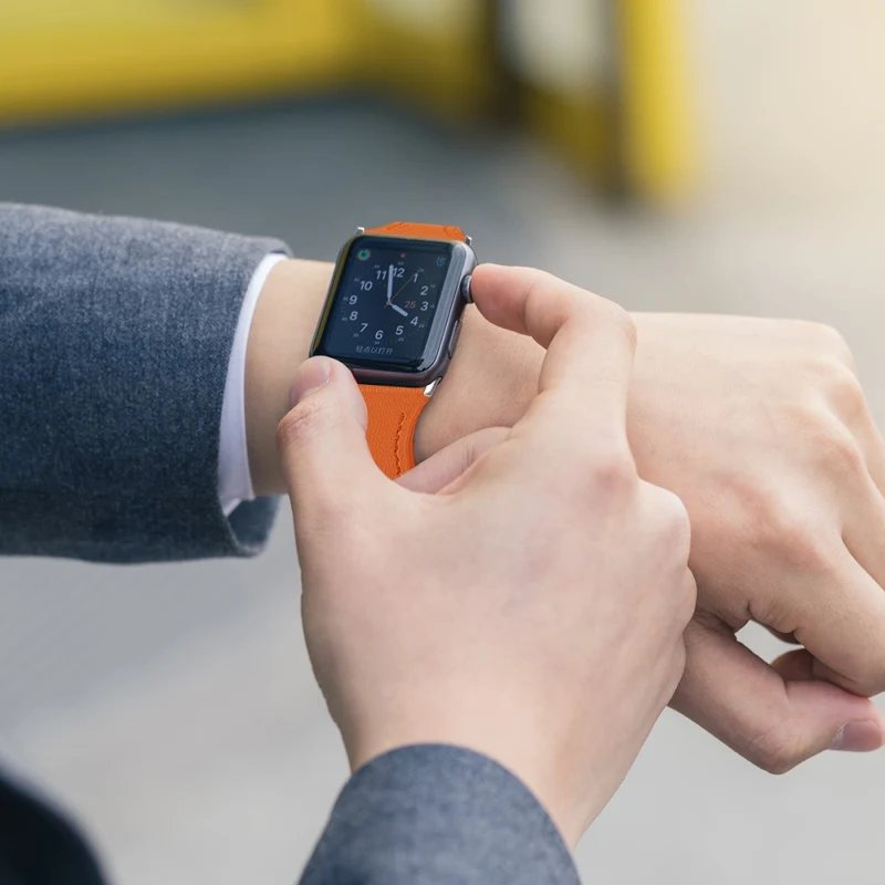 Mega haltbar Apple Watch Series 7 41mm Echtes Leder armband - Größe: L