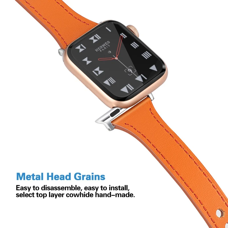 Mega haltbar Apple Watch Series 7 41mm Echtes Leder armband - Größe: L