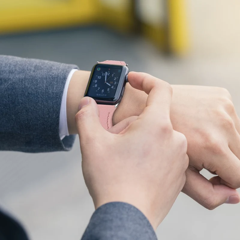 Mega haltbar Apple Watch Series 7 41mm Echtes Leder armband - Größe: L