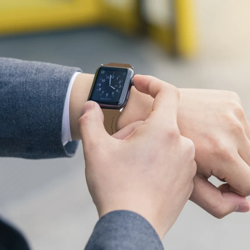 Mega haltbar Apple Watch Series 7 41mm Echtes Leder armband - Größe: L