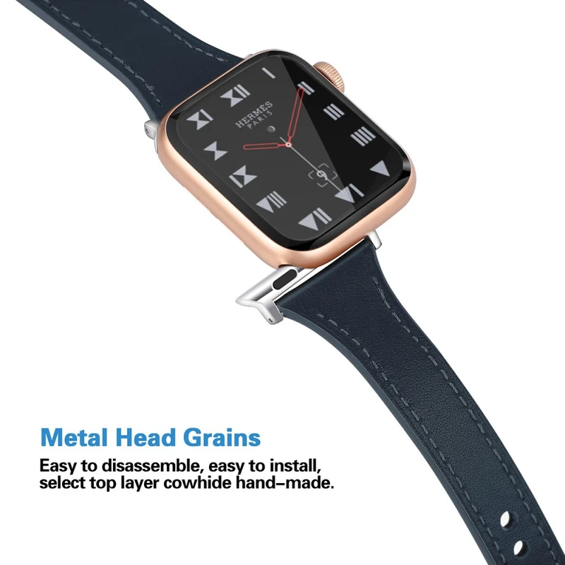 Mega haltbar Apple Watch Series 7 41mm Echtes Leder armband - Größe: L