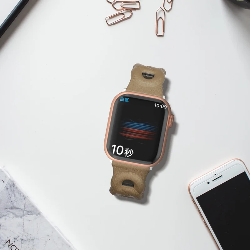 Modisch Apple Watch Series 7 45mm Echtes Leder armband