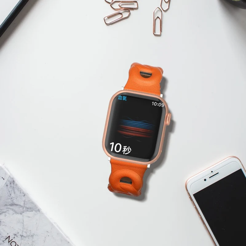 Modisch Apple Watch Series 7 45mm Echtes Leder armband