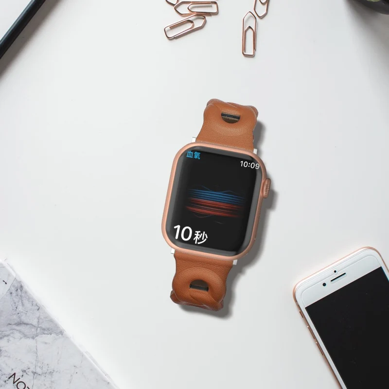 Modisch Apple Watch Series 7 45mm Echtes Leder armband