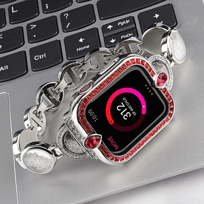 Bequem Apple Watch Series 7 41mm Metall und Strass armband