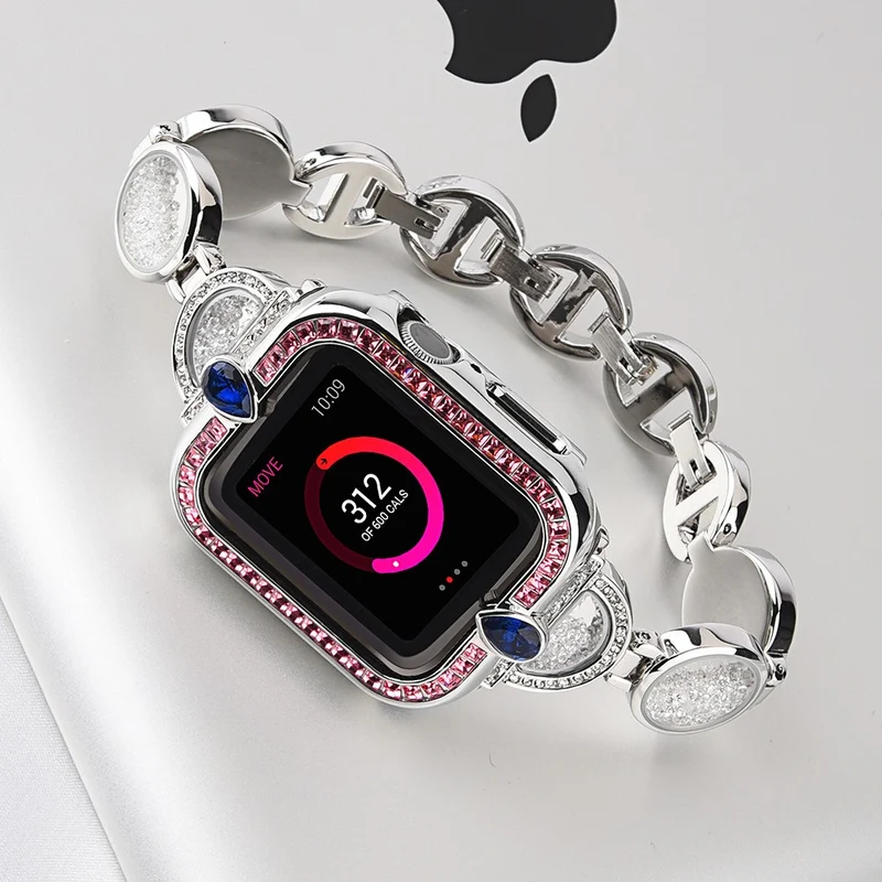 Bequem Apple Watch Series 7 41mm Metall und Strass armband