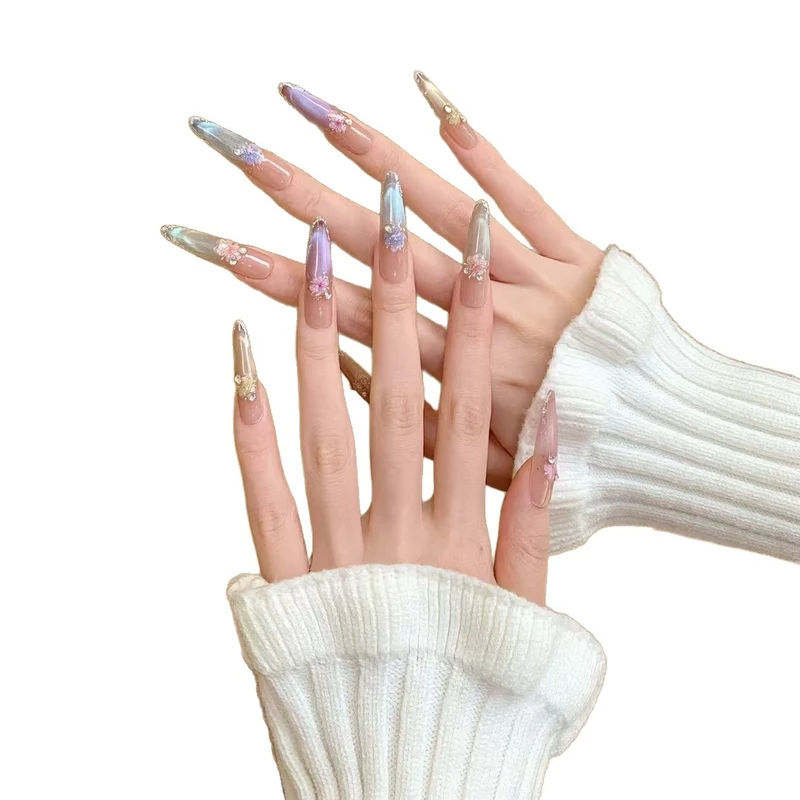 Elegante florale Stiletto-Nagelkunstverlängerungen