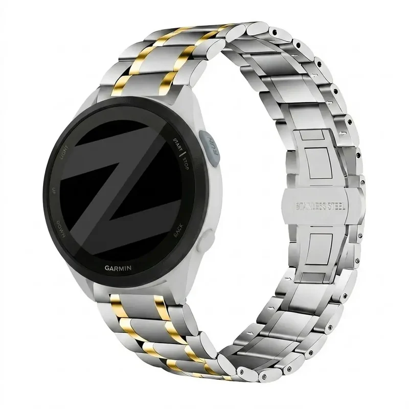 Bandz Garmin Forerunner 165 Stahl Gliederarmband 'Deluxe' (Silber/Gold)