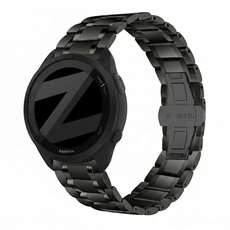 Bandz Garmin Forerunner 165 Stahl Gliederarmband 'Deluxe' (Schwarz)