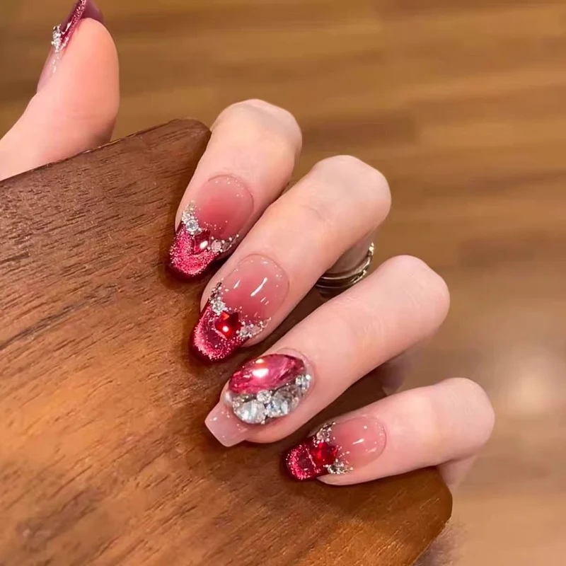 Elegantes Glänzendes Quadratisches Press-On Nagel Set