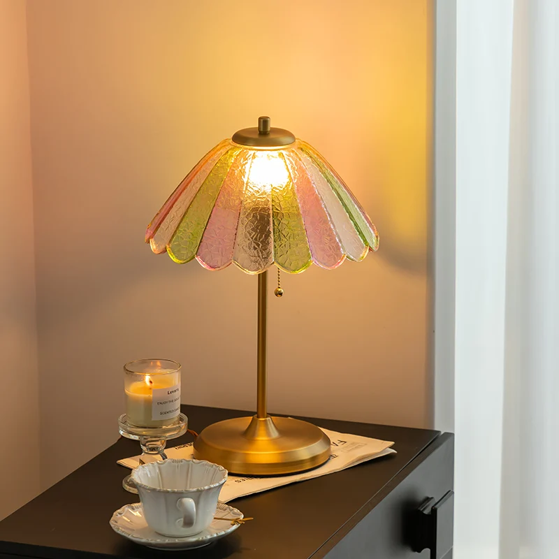 Vintage Glas Schirm Tischlampe
