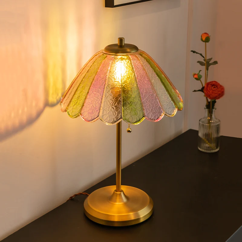 Vintage Glas Schirm Tischlampe