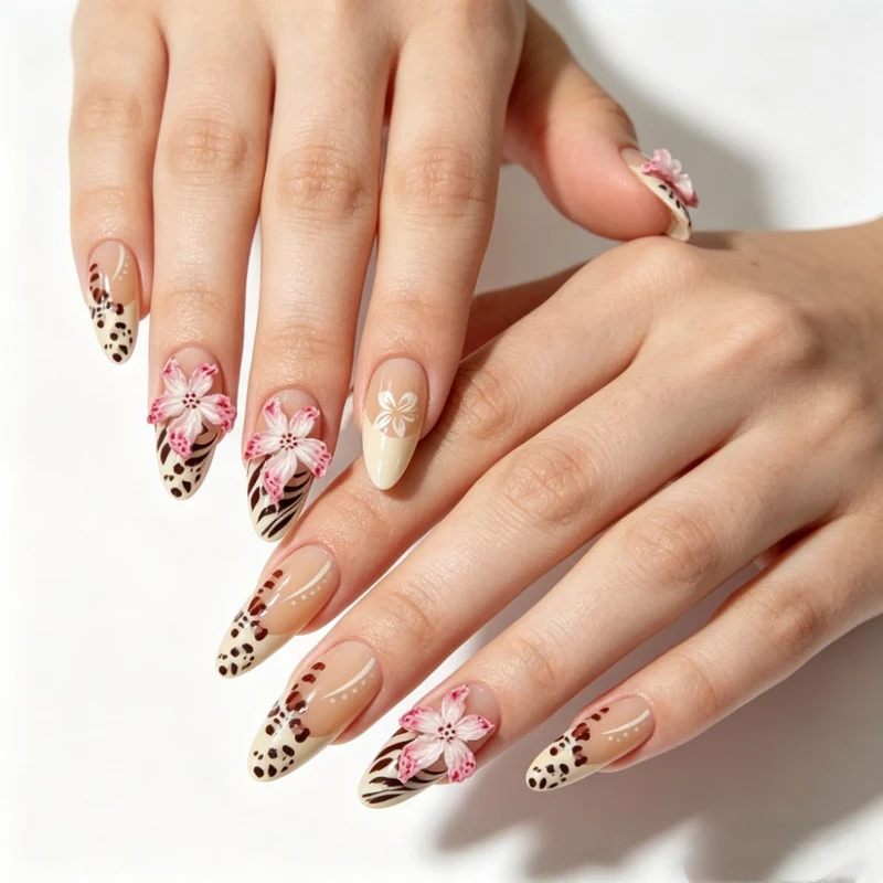 Künstlerische Florale Stiletto Press-On Nägel
