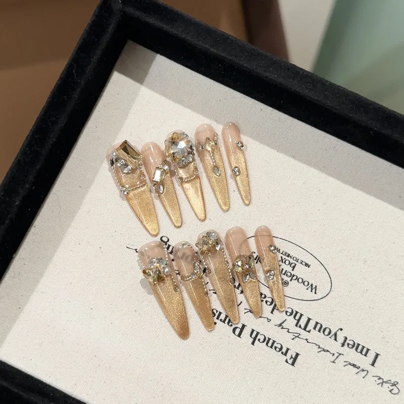 Stiletto Press-On Nagelset mit Kristallakzenten