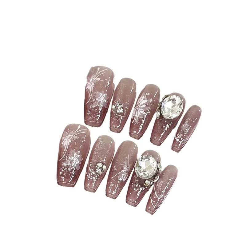 Glitzerndes florales Muster Press-On Nagelset