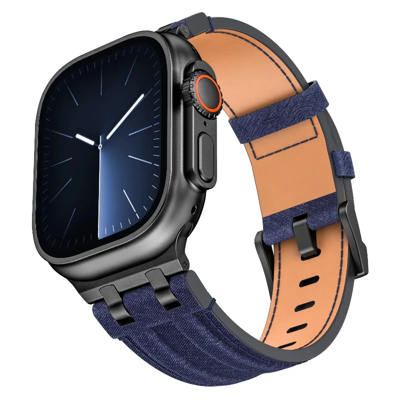 Apple Watch Denim Lederarmband (Blau/Schwarz)