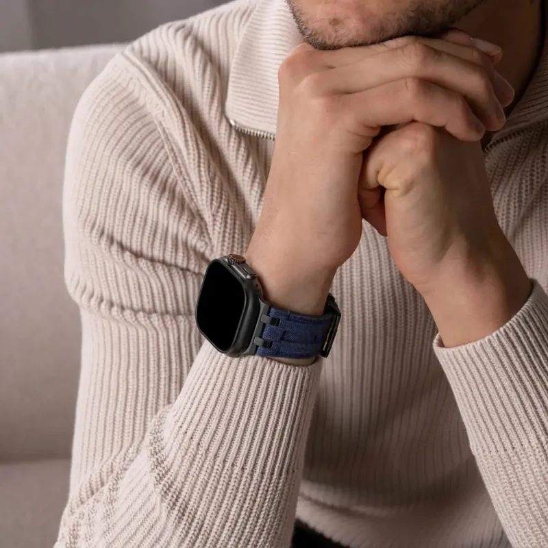 Apple Watch Denim Lederarmband (Blau/Schwarz)