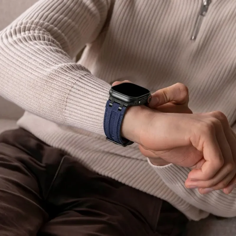 Apple Watch Denim Lederarmband (Blau/Schwarz)