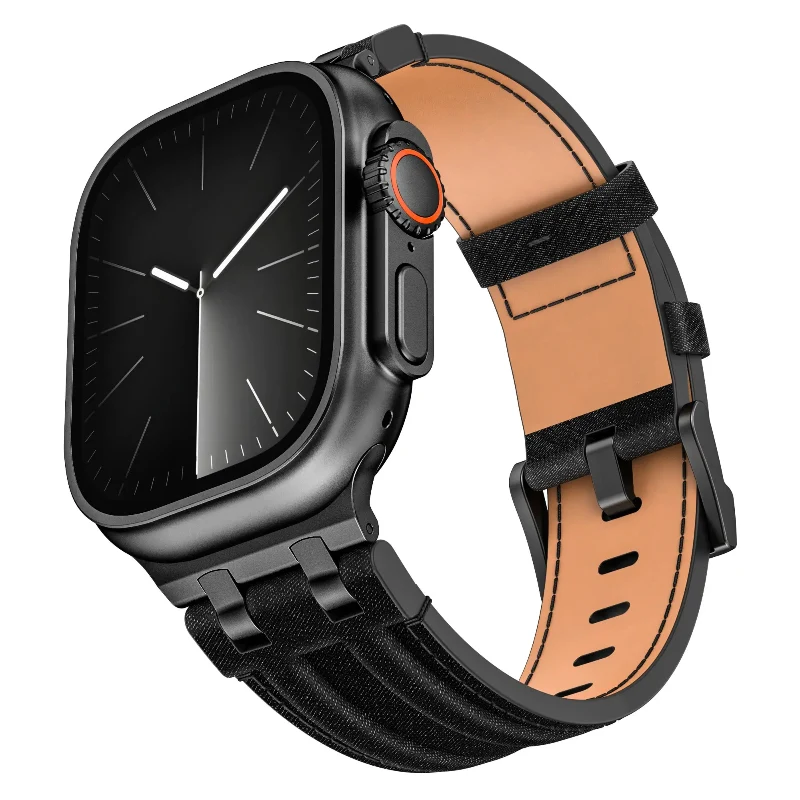 Apple Watch Denim Lederarmband (Schwarz)