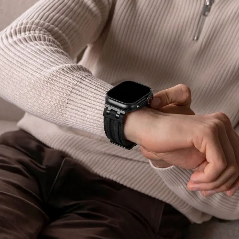 Apple Watch Denim Lederarmband (Schwarz)